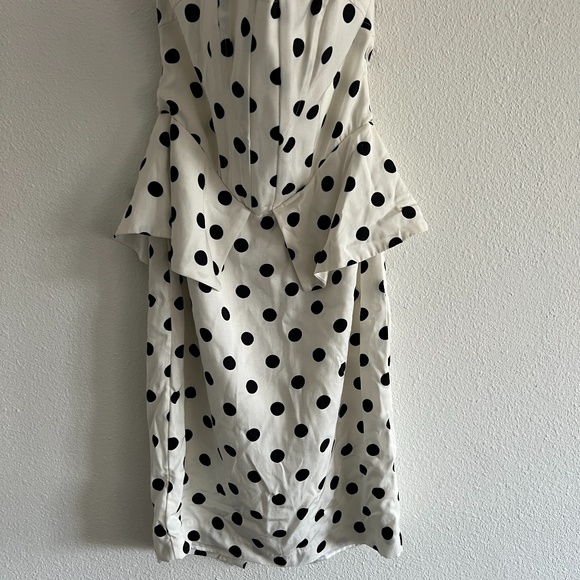 White and Black Polka Dot Bardot Dress - Picture 4 of 5